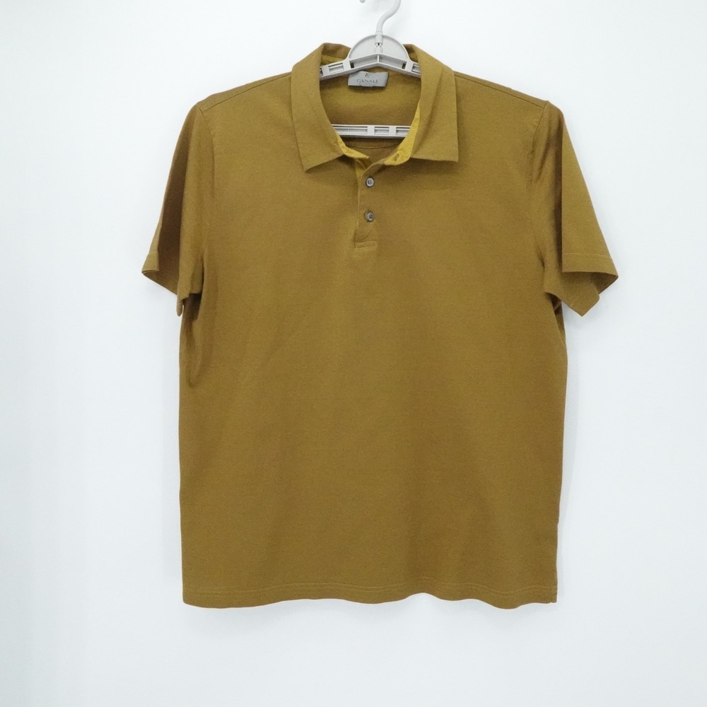 Canali Shirt Mens L Brown Polo‎ Short Sleeve Knit Italy Luxury Designer Preppy
